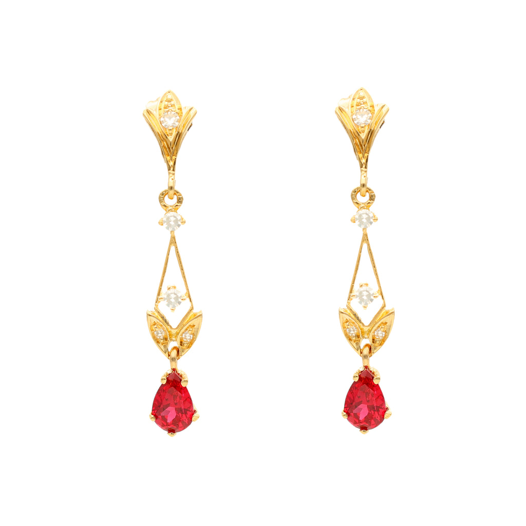 Brincos Pendentes em Ouro 19kl com Rubi e Diamantes (3.2cm)