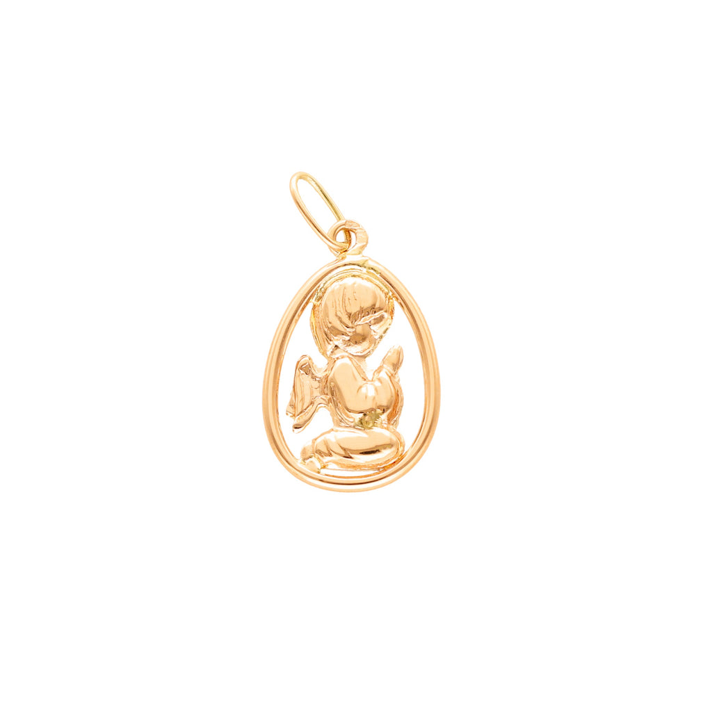 Medalha Anjo da Guarda em Ouro 19kl com Aro Lágrima (2cm)