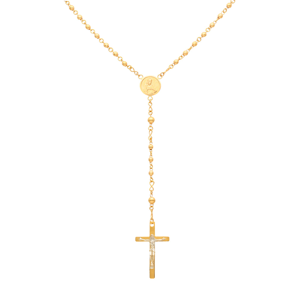 Fio Terço em Ouro 19kl com Cristo em Ouro Branco (44cm)