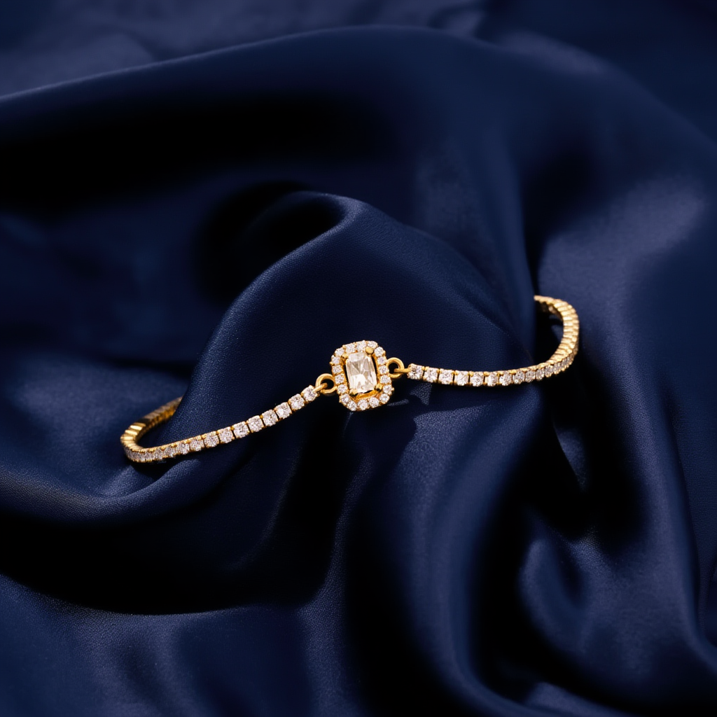 Pulseira Riviera em Prata Dourada com Zircão (15cm)