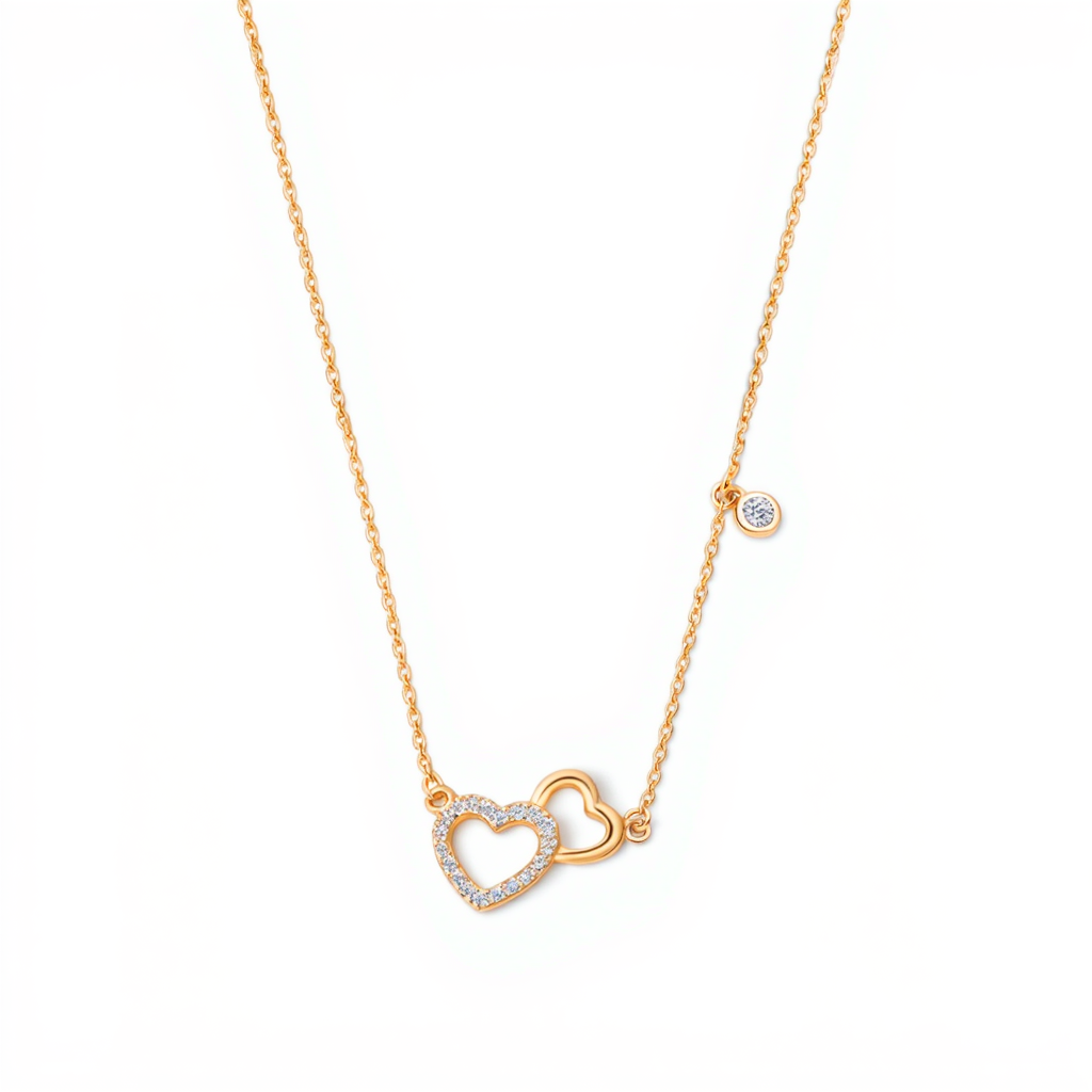 Fio Amor Eterno em Prata Dourada com Dois Corações