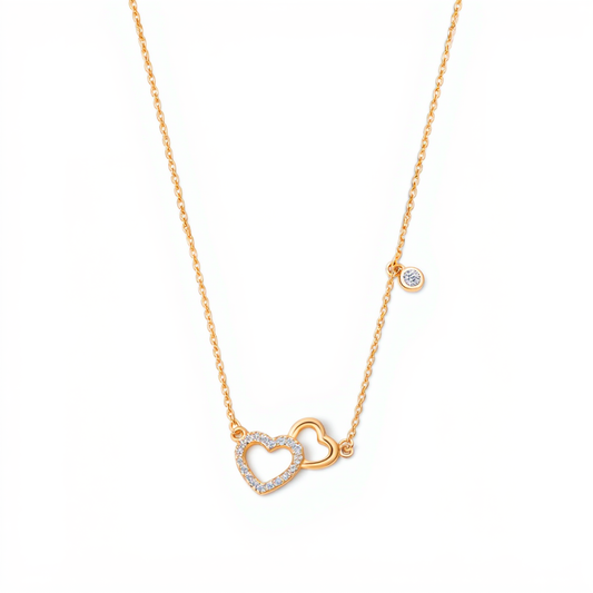 Fio Amor Eterno em Prata Dourada com Dois Corações