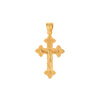 Crucifixo em Ouro de 19.2kl com Cristo em Alto Relevo e efeito pontilhado na cruz.  O Crucifixo em Ouro de 19.2kl é uma peça de arte sacra que combina a beleza do ouro com uma representação detalhada de Cristo em alto relevo e um efeito pontilhado na cruz, criando uma obra-prima de devoção e espiritualidade.