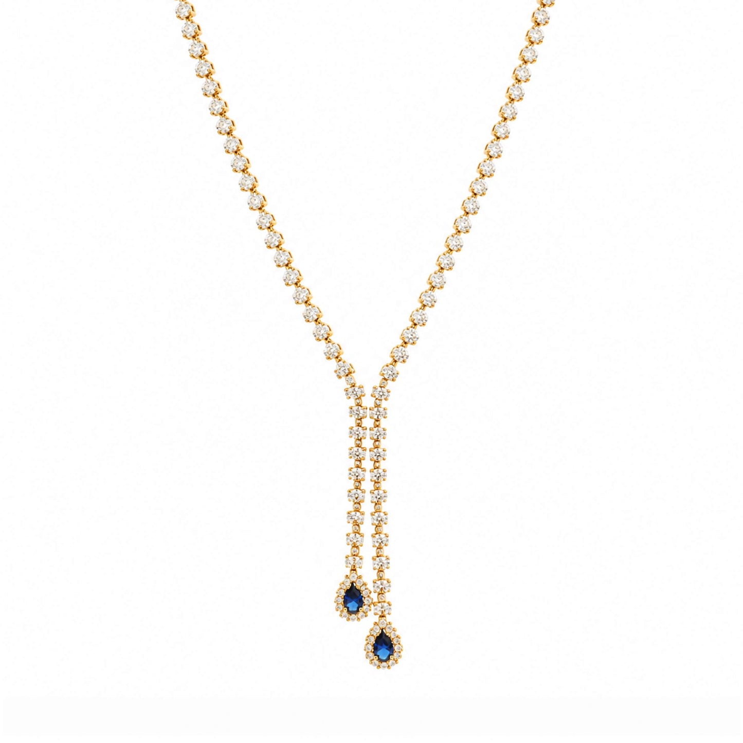 Gargantilha em Ouro 19kl com Zircónias e Lágrima Azul (44cm)