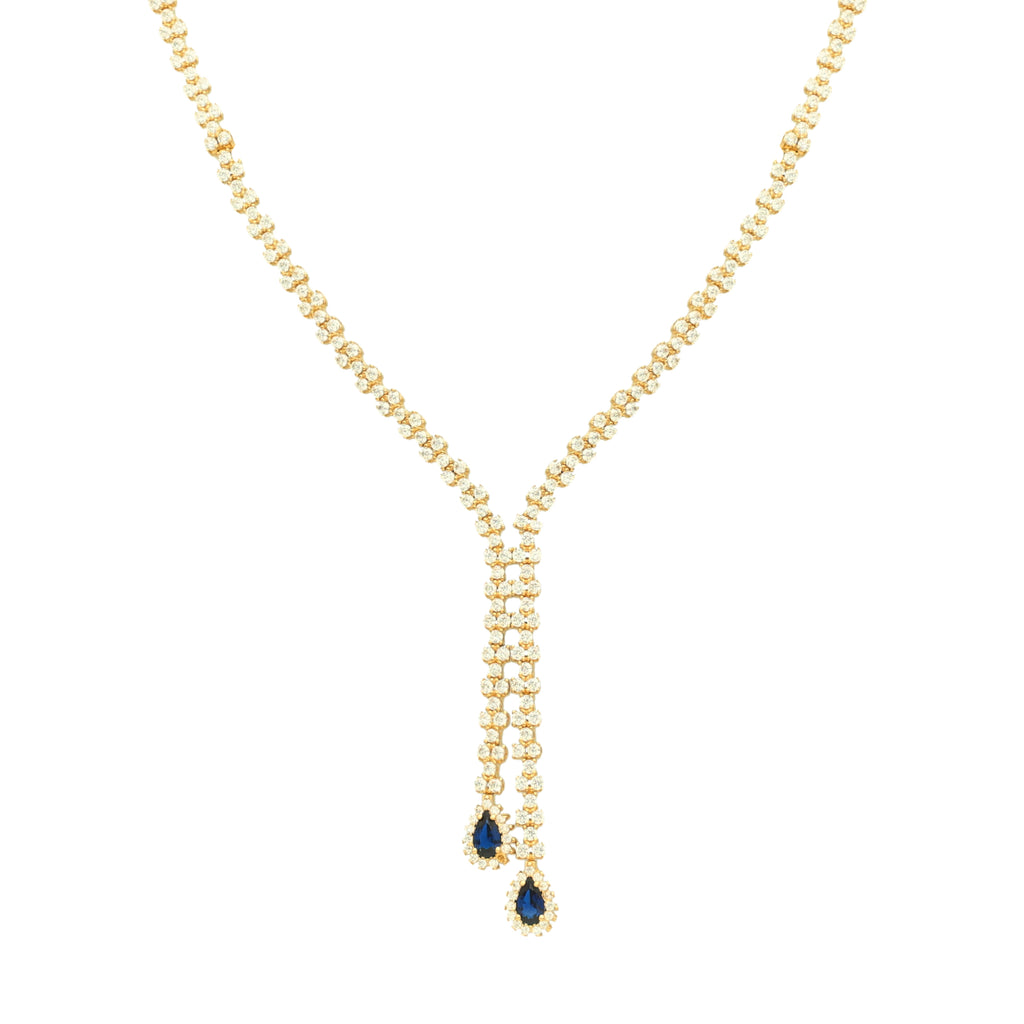 Gargantilha em Ouro 19kl com Zircónias e Lágrima Azul (44cm)