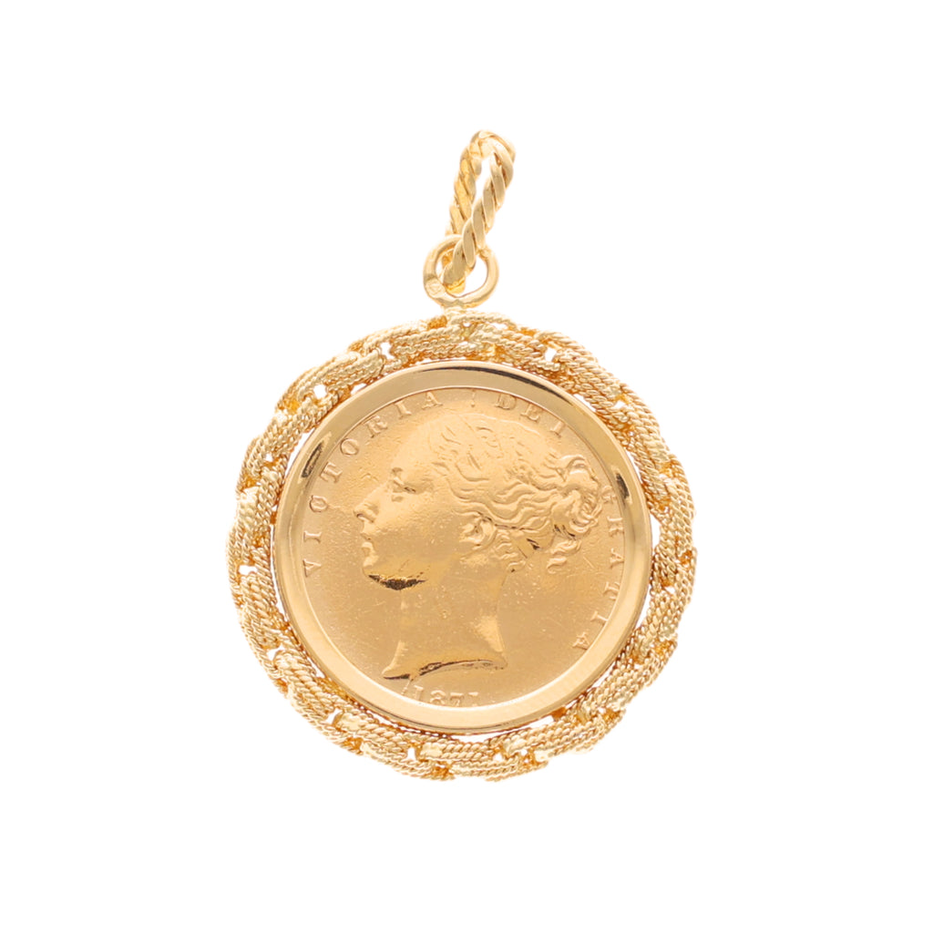 Libra Rainha Victoria (1871) em Ouro 22kl com Aro Corrente em Ouro 19kl