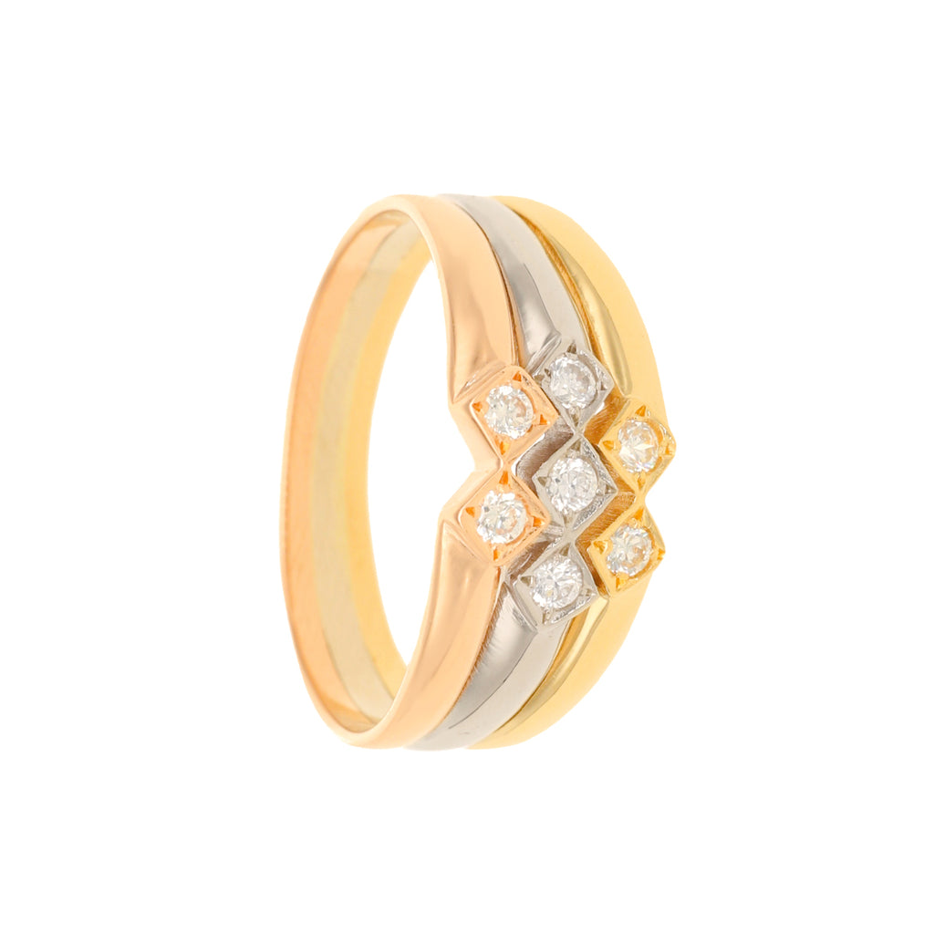 Anel Tricolor em Ouro 19kl com Favo de Zircónias (T22)
