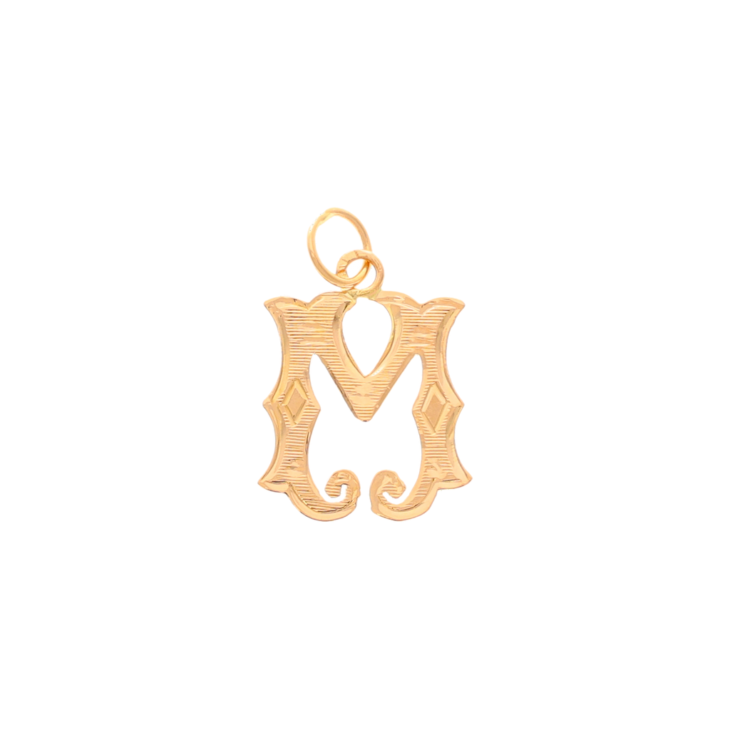 Medalha Letra M em Ouro 19kl com Efeito Raiado