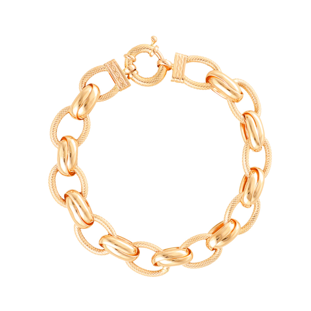 Pulseira Elos Ovais Pontilhados em Ouro 19kl (19cm)