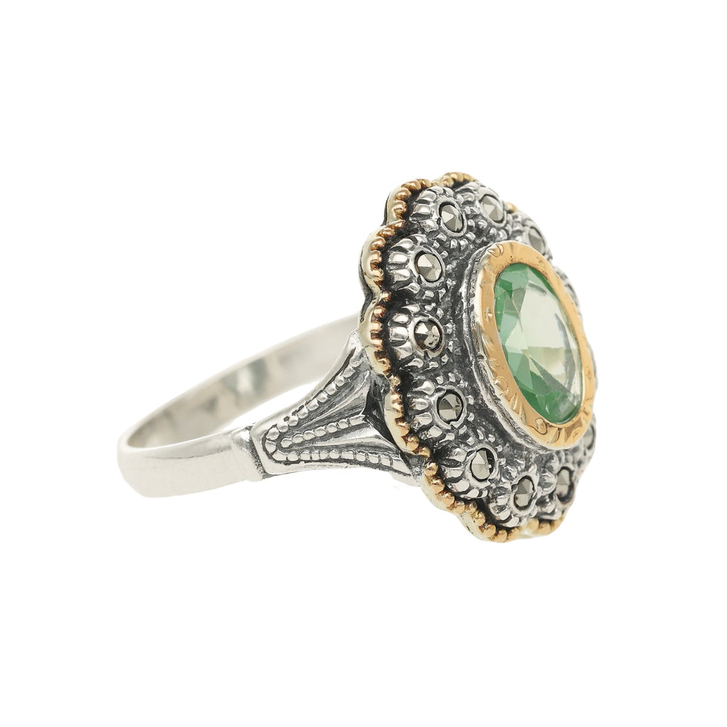Anel em Prata e Ouro 9kl com Marcassites e Pedra Turquesa