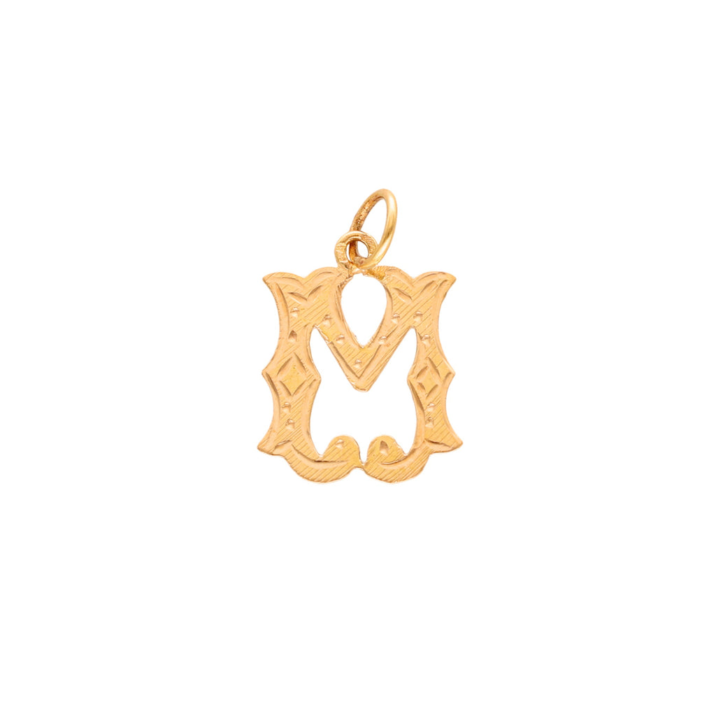 Medalha Letra M em Ouro 19kl com Efeito Raiado (1.5cm)