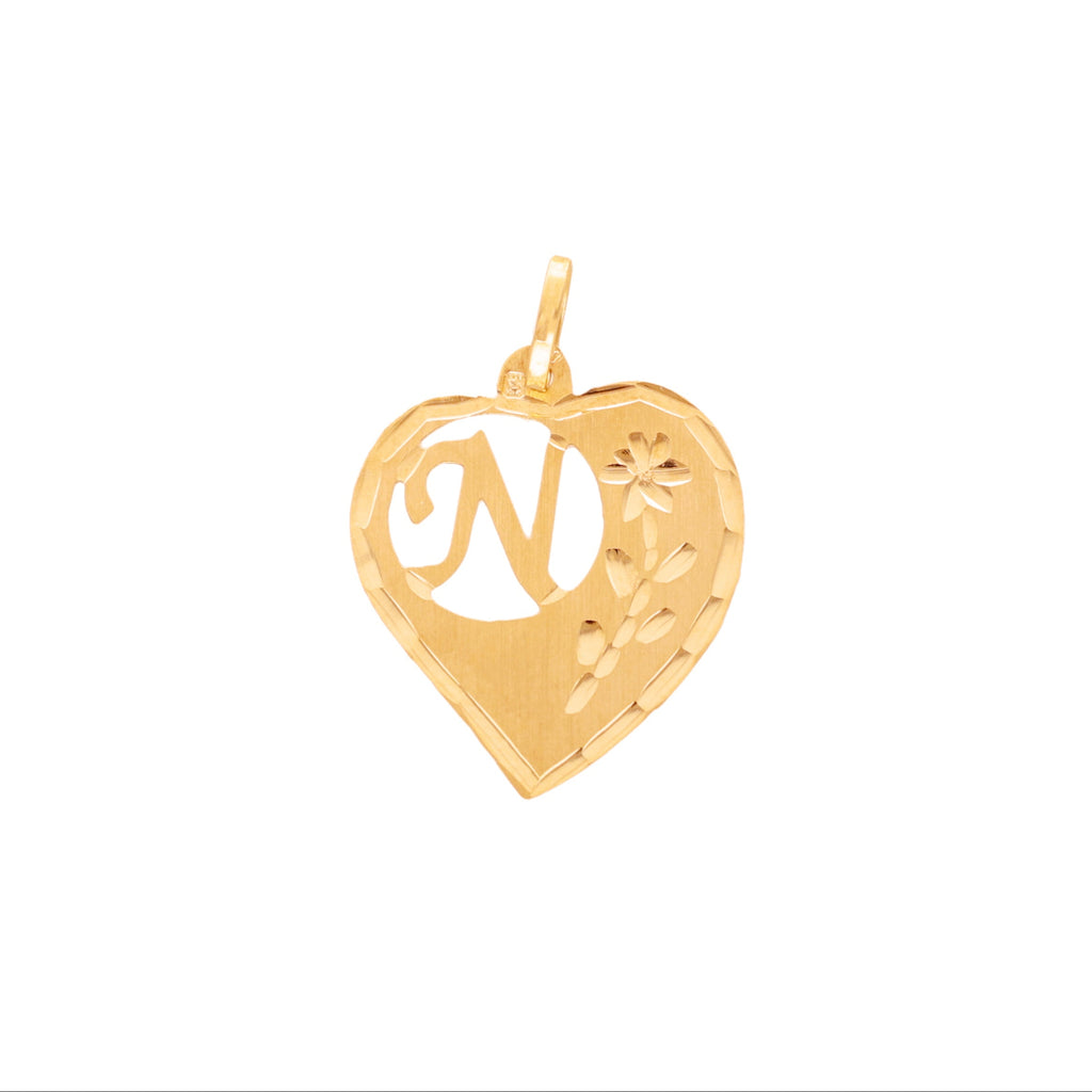 Medalha Coração em Ouro 19kl com Letra N (1.8cm)