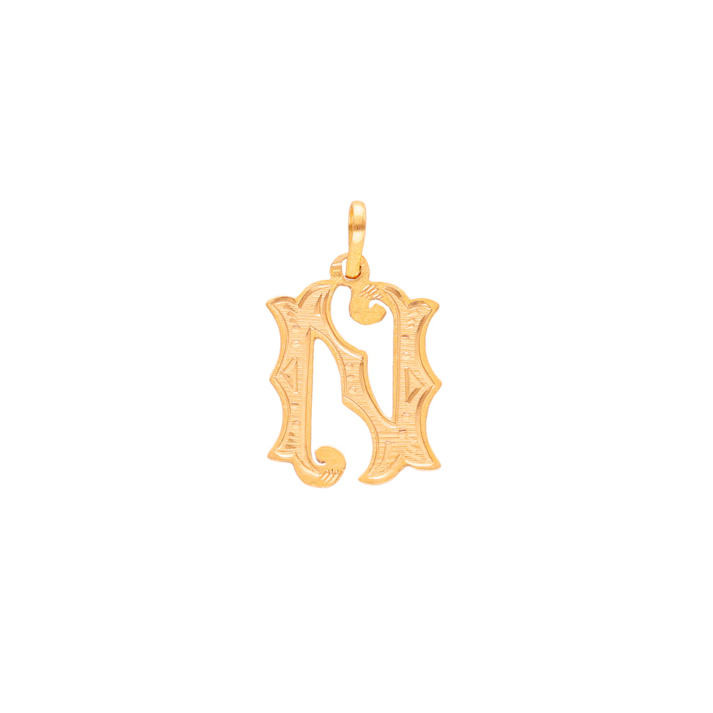 Medalha Letra N em Ouro de 19kl com Efeito Raiado (1.4cm)
