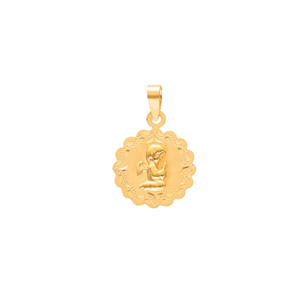 Medalha Flor em Ouro 19kl com Anjo da Guarda (1.6cm)