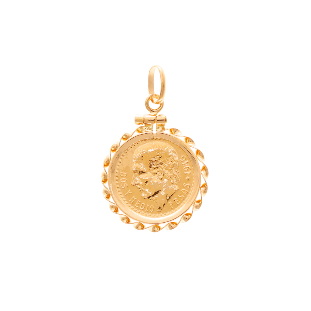 Moeda de 2.5 Pesos Mexicanos em Ouro 22kl com Aro Torcido 19kl