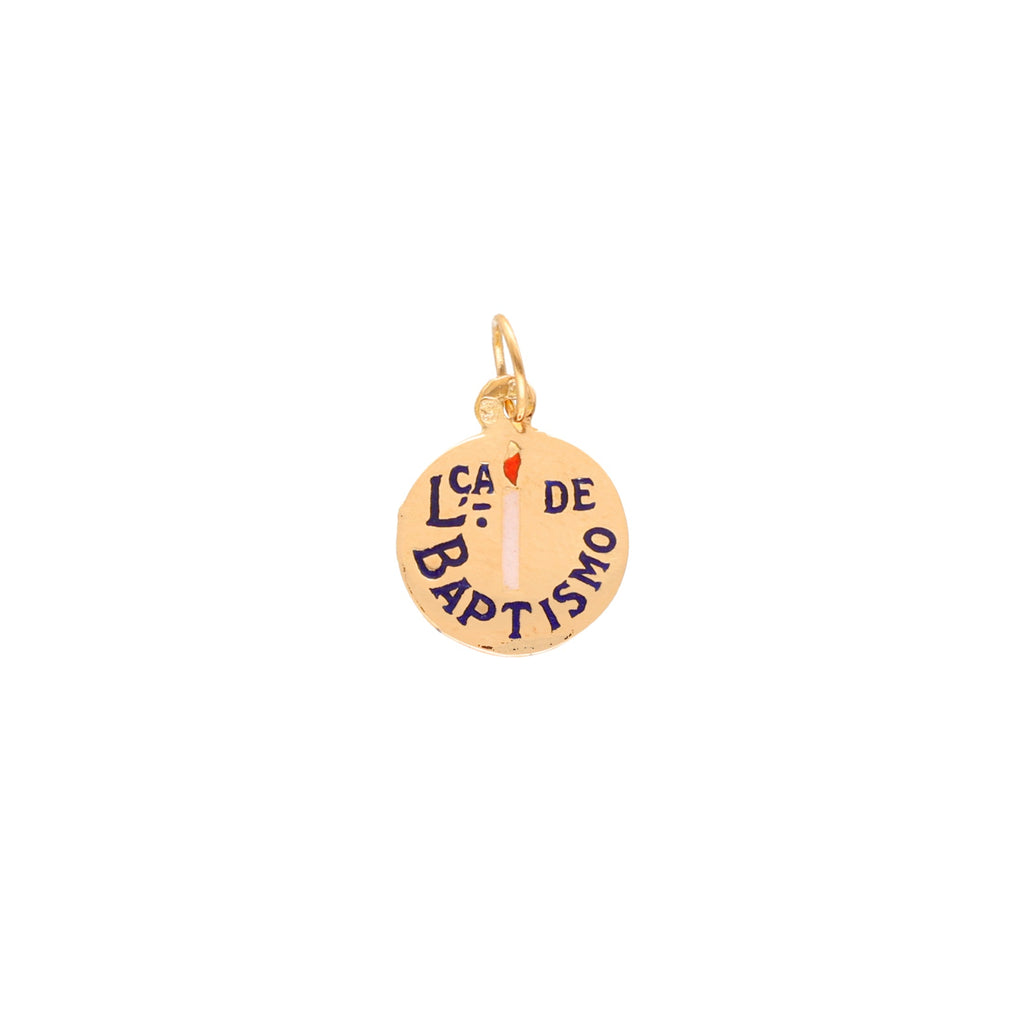 Medalha "Lça de Baptismo" em Ouro 19kl com Vela em Esmalte (1.1cm)