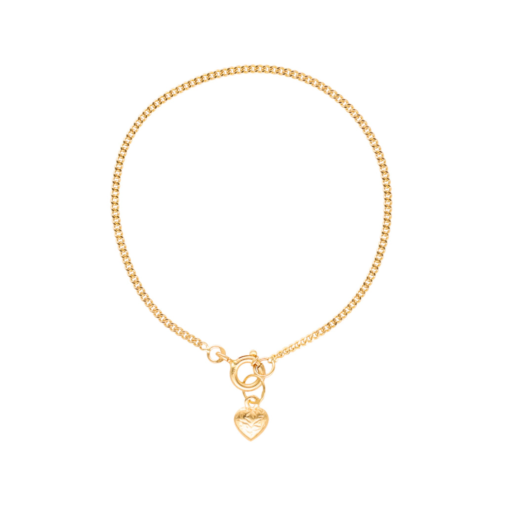 Pulseira Malha Barbela em Ouro 19kl com Coração (14cm)