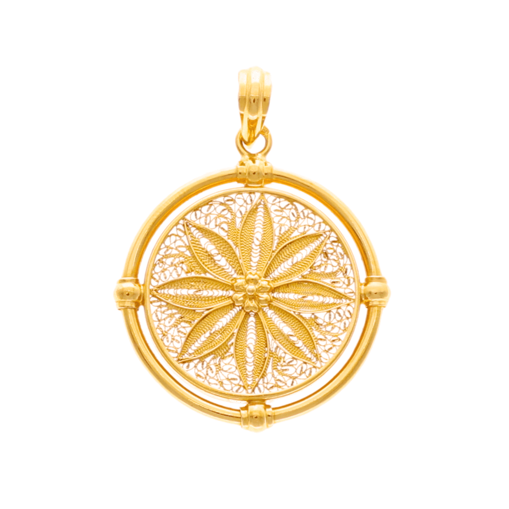 Medalha em Ouro de 19kl com Flor e Trabalhado em Filigrana (2.9cm)