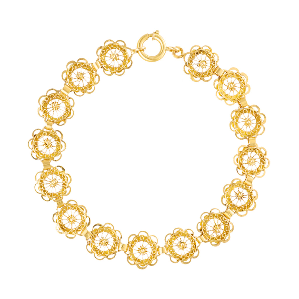 Pulseira em Ouro 19kl com Flores em Filigrana (18,5cm)
