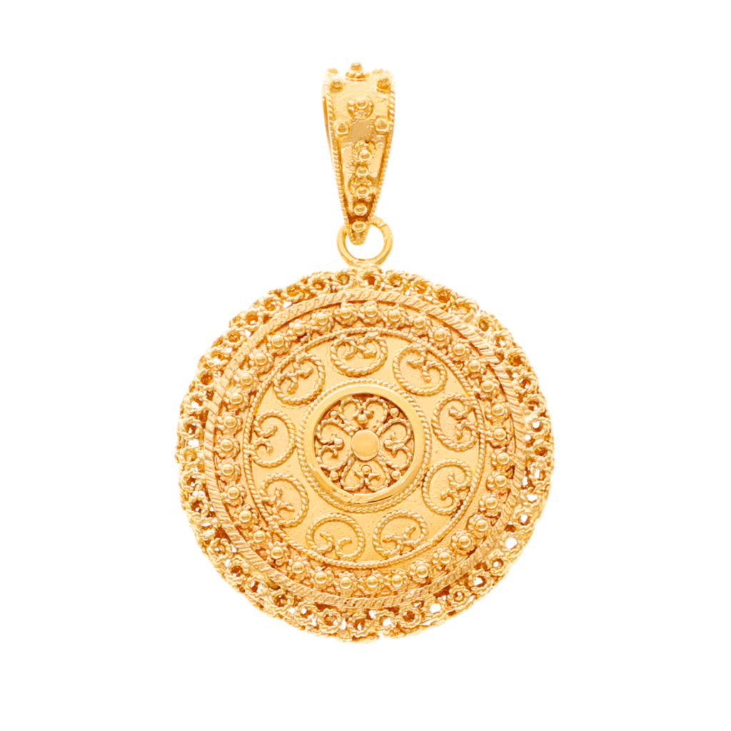 Medalha em Ouro 19kl com Granitos e Trabalhado em Filigrana (3.5cm)