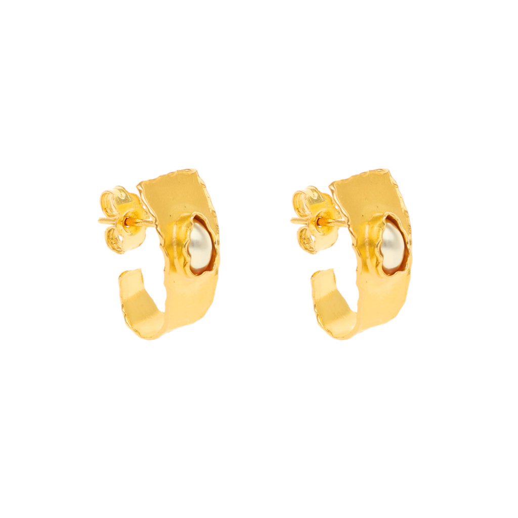 Brincos em Ouro 19.2kl Escovados com Pérola (1.6cm)