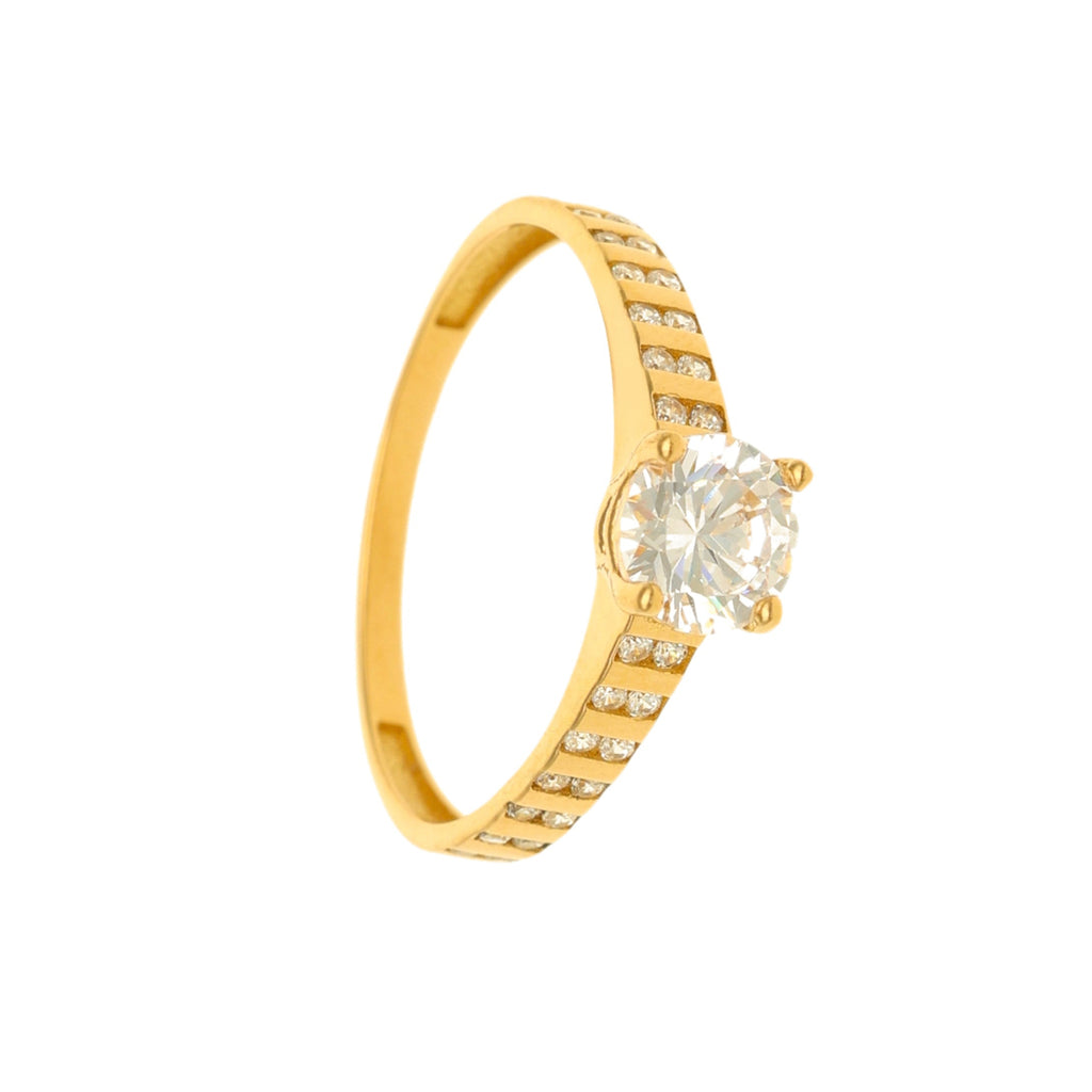 Anel Solitário em Ouro 19kl com Zirconias no Aro (T18)