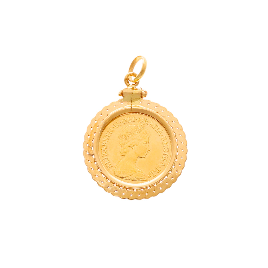 Meia Libra Rainha Isabel II (1982) em Ouro 22kl com Aro Entrelaçado em Ouro de 19kl
