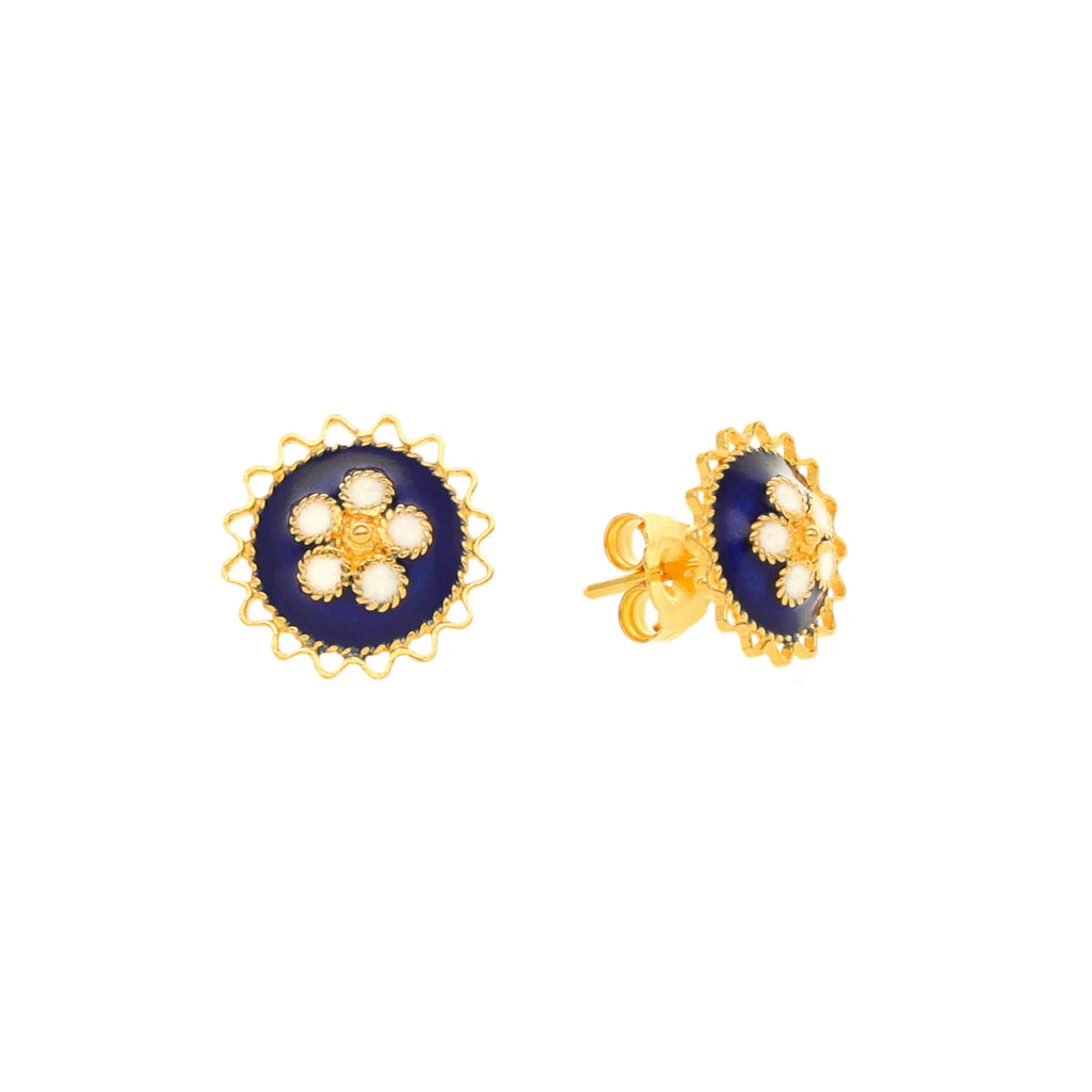 Brincos em Ouro 19kl Caramujos e Esmalte Azul (1.1cm)