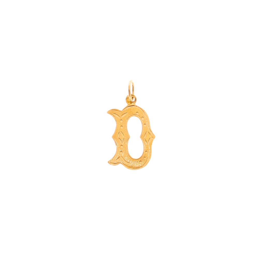 Medalha Letra D em Ouro de 19kl com Efeito Raiado (1.1cm)