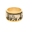Anel Antistress com Elefantes em Prata e Friso de Ouro 9kl  (T13)