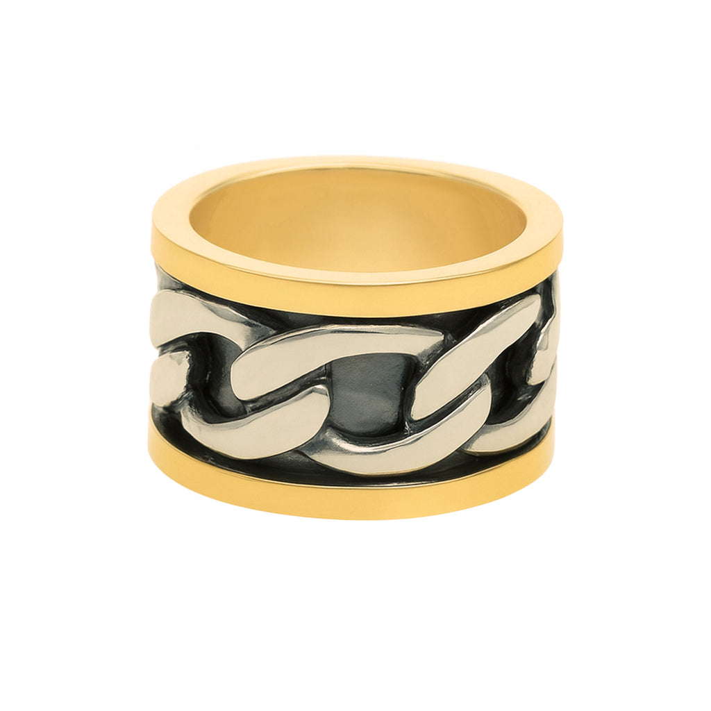 Anel Antistress com Corrente em Prata e Ouro 9kl  (T14)