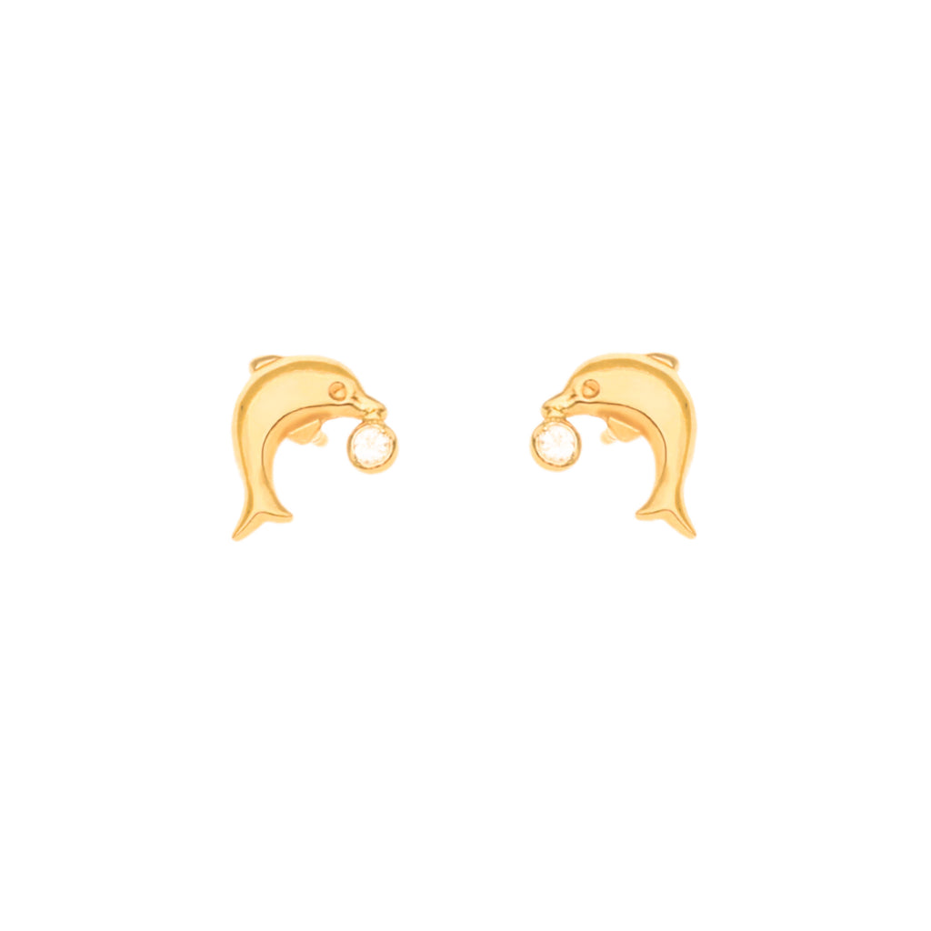 Brincos em Ouro 19kl com Golfinhos e Zircónias (0.7cm)