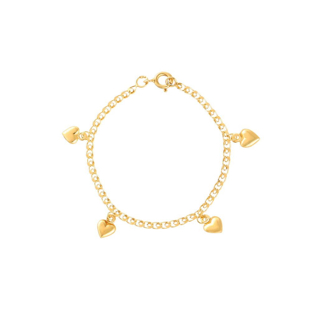 Pulseira Elos Love para Criança em Ouro 19kl com Corações (12cm)