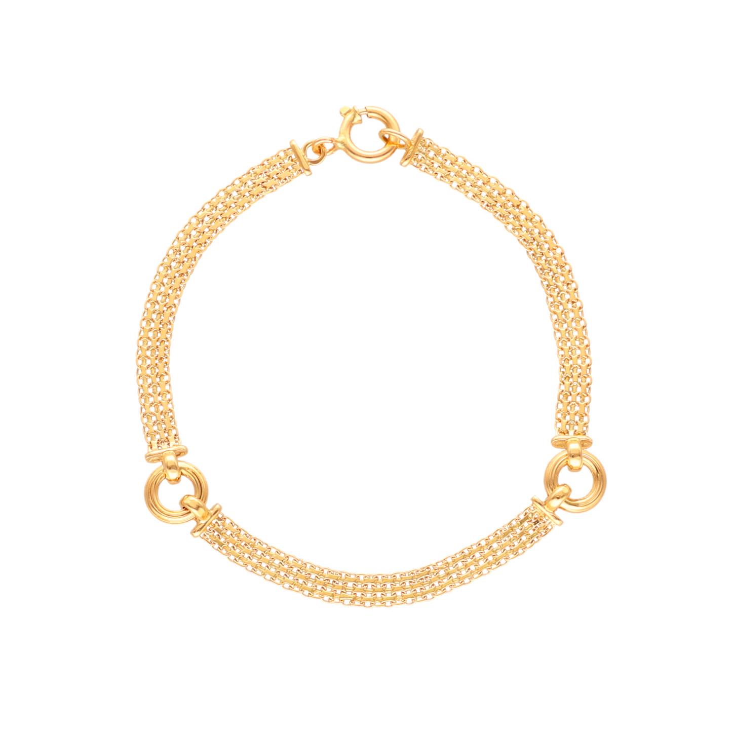 Pulseira Malha Batida com Elos em Ouro 19kl (17.5cm)