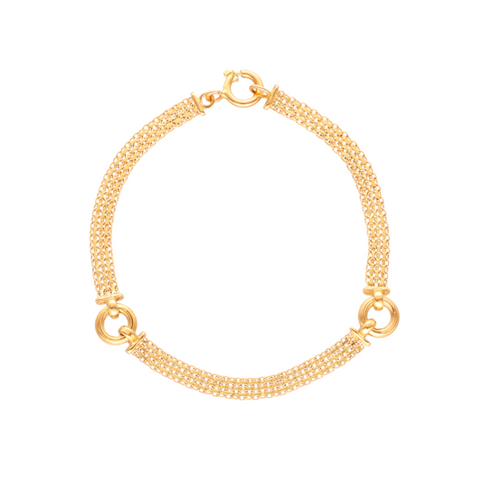 Pulseira Malha Batida com Elos em Ouro 19kl (17.5cm)