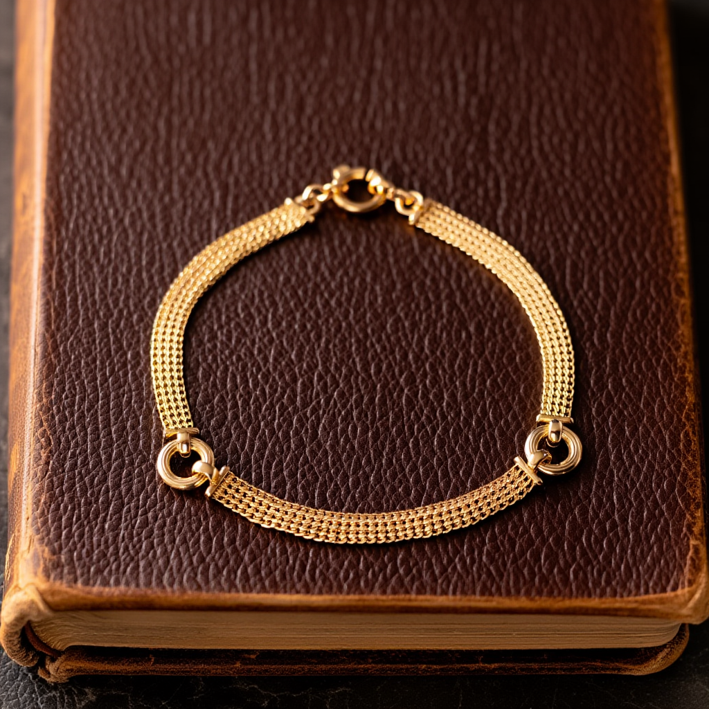 Pulseira Malha Batida com Elos em Ouro 19kl (17.5cm)