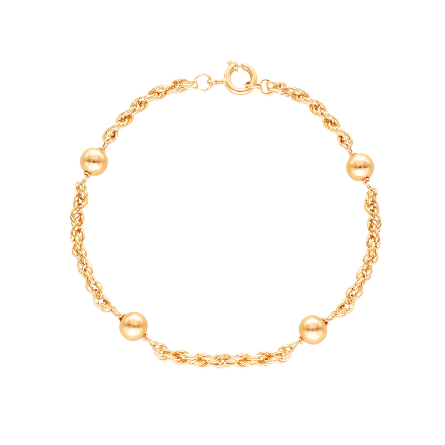 Pulseira Malha Corda com Esferas em Ouro 19kl (18cm)