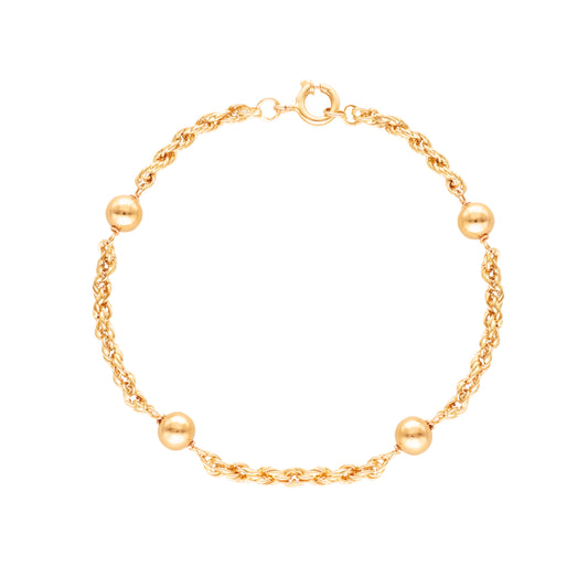Pulseira Malha Corda com Esferas em Ouro 19kl (18cm)