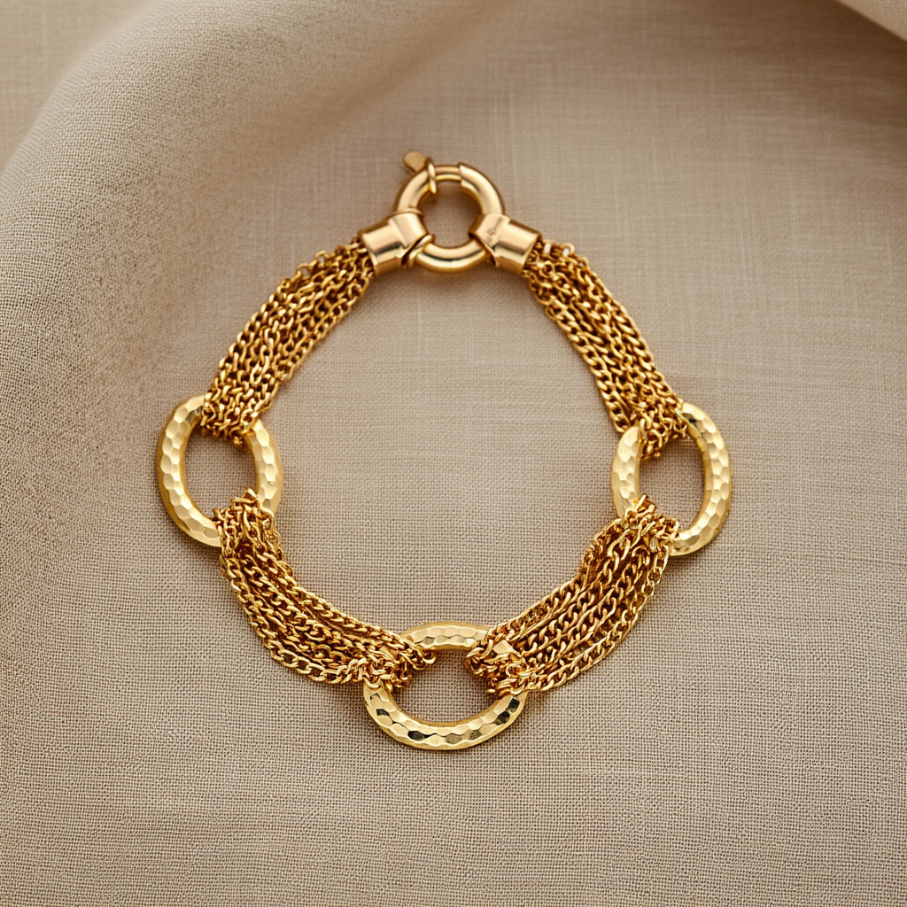 Pulseira Elos Portugueses em Ouro 19kl com Elos Martelados (19cm)