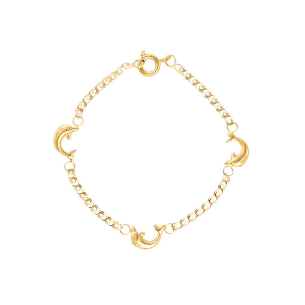 Pulseira Malha Elos Love em Ouro 19kl com Golfinhos (13.5cm)