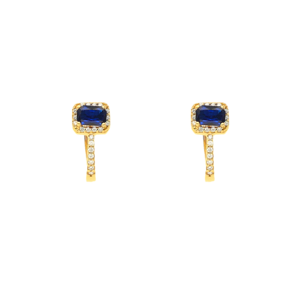Brincos em Ouro 19kl com Zircónias e Pedra Azul (1.5cm)