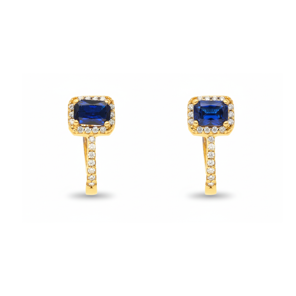 Brincos em Ouro 19kl com Zircónias e Pedra Azul (1.5cm)