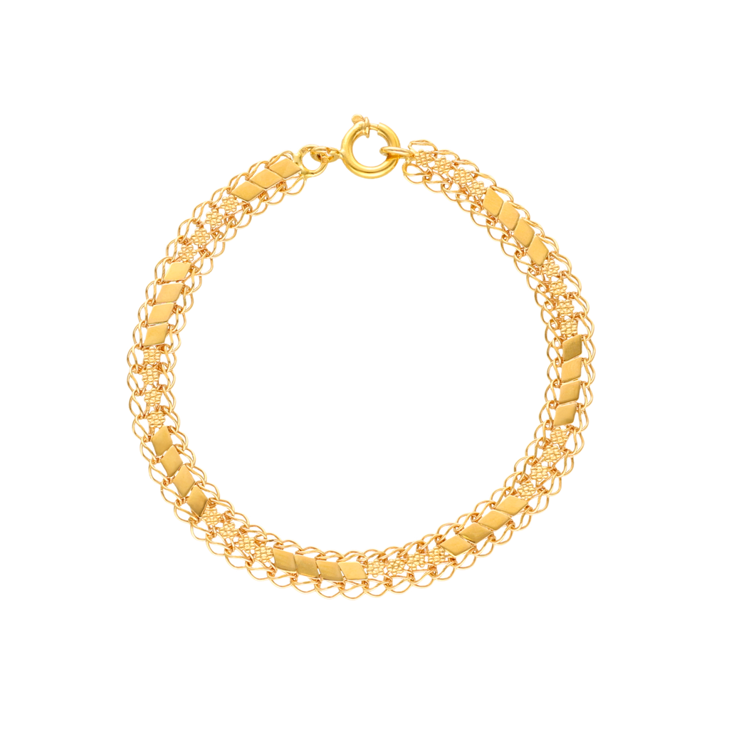 Pulseira Trabalhada em Ouro 19kl com Flores e Chapas (18,5cm)