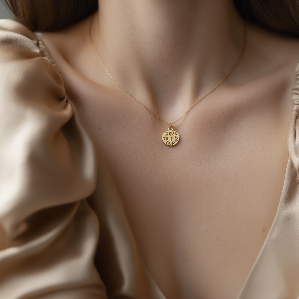 Medalha "Deus te Guarde "em Ouro 19kl (1.1cm)