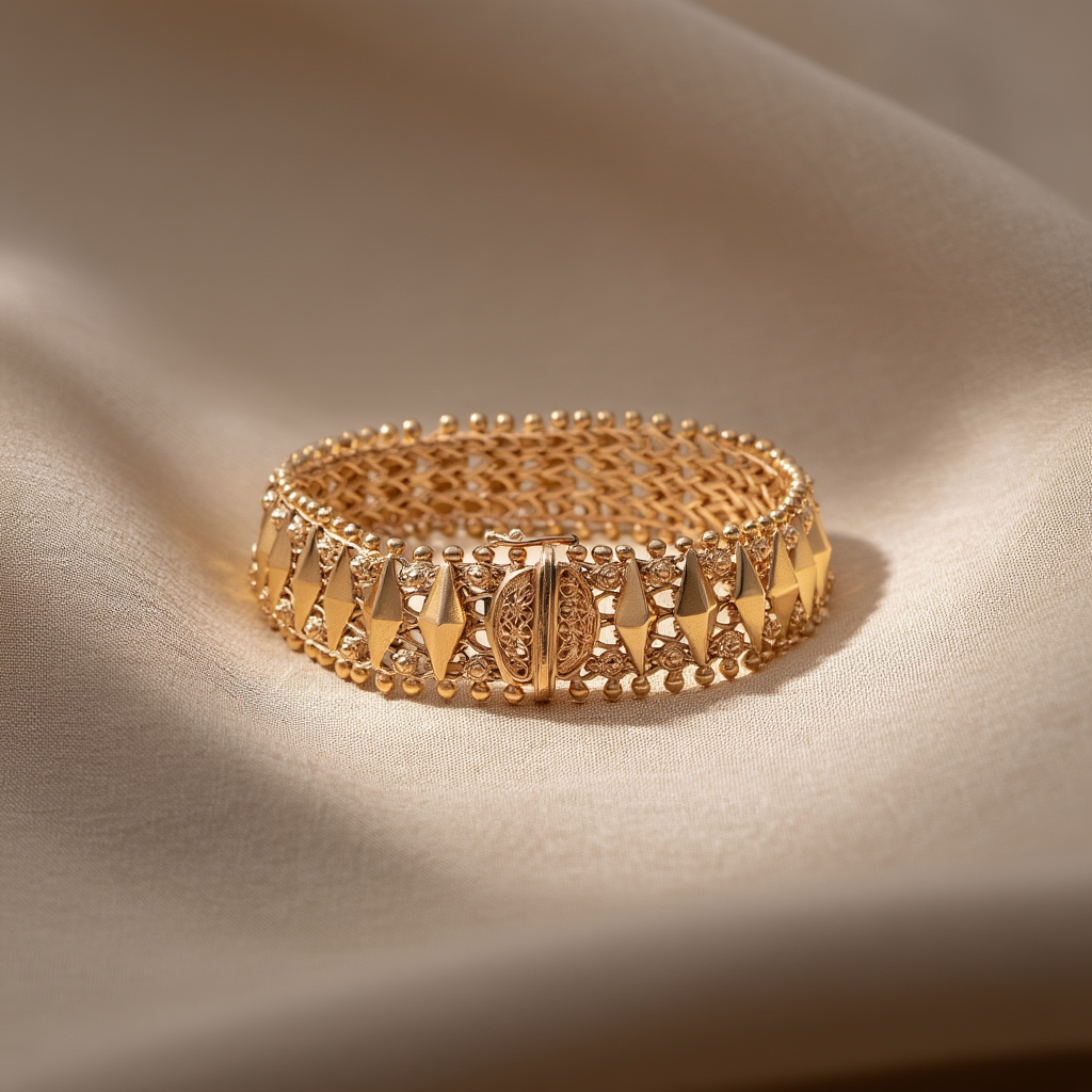 Pulseira Tapete em Ouro 19kl com Losangos e Caramujos