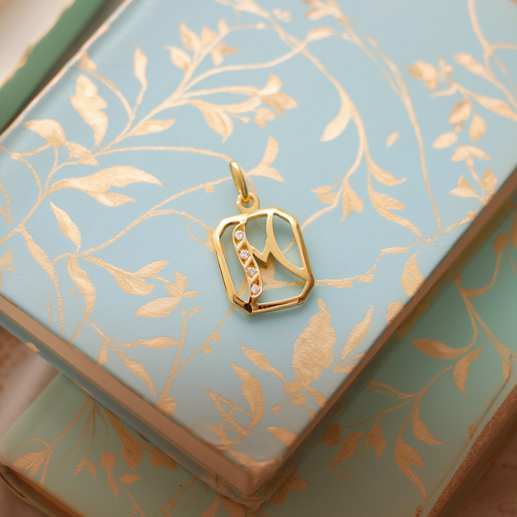 Medalha Letra M em Ouro de 19kl com Zircónias (1.4cm)