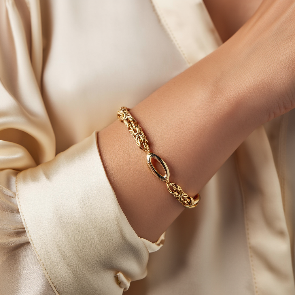 Pulseira Malha Virolinha com Rocas em Ouro 19kl (18.5cm)