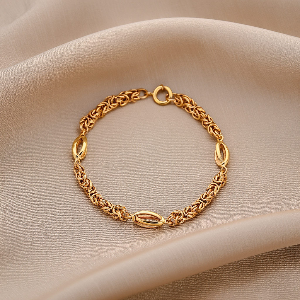 Pulseira Malha Virolinha com Rocas em Ouro 19kl (18.5cm)