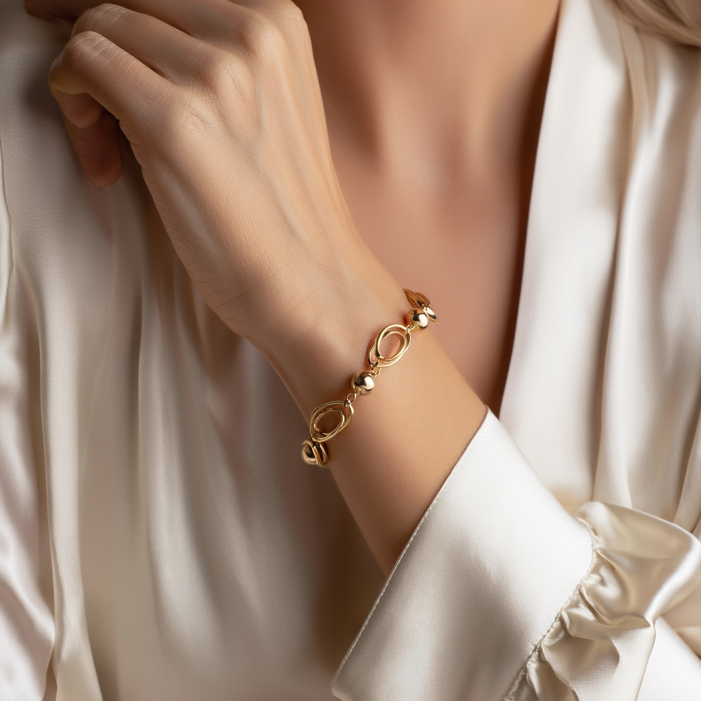 Pulseira com Elos e Esferas em Ouro 19kl (18.5cm)