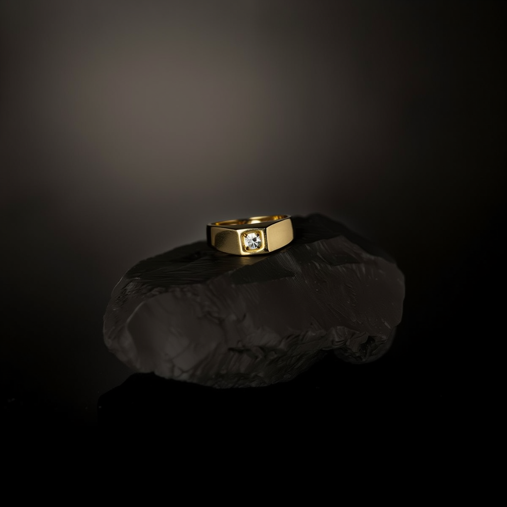 19k Gold Ring with Onyx and Cutouts (T26)